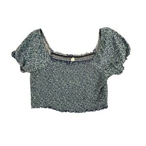 American Eagle Aerie Smocked Cropped Puff Sleeve Square Neck Floral Top Medium